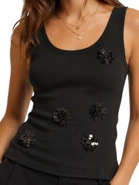 Vintage Optimum Nostalgic Brooch Tank Women Medium Y2K Black Embellished